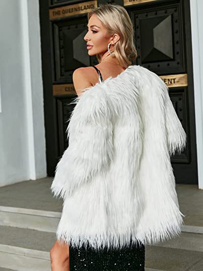 Damen Extravagante Kunstfelljacke mit flauschiger Textur EB