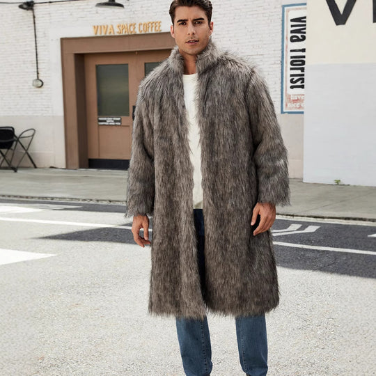Herren Luxuriöser Kunstpelz-Mantel mit voluminösen Ärmeln EB
