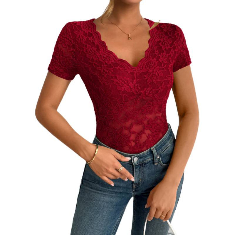 Damen Spitzen-Bodysuit mit dekorativem V-Ausschnitt EB