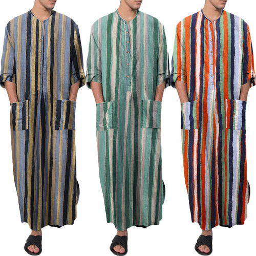 Herren nan lockerer Kaftan aus Leinenmischung mit Knopfleiste und aufgesetzten Taschen EB