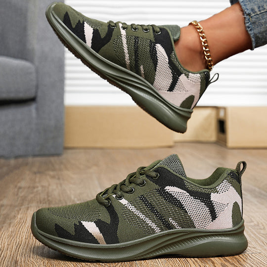 Damen Sportliche Sneaker im Camouflage-Design mit atmungsaktivem Mesh-Heel EB