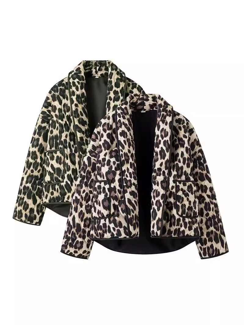 Damen modische Leo-Jacke im lässigen Schnitt mit praktischen Taschen EB