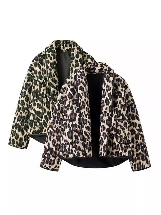Damen modische Leo-Jacke im lässigen Schnitt mit praktischen Taschen EB