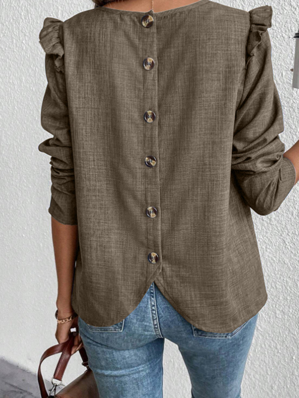 Damen Elegante Bluse mit Rüschendetails und Rundhalsausschnitt EB