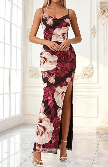 Damen Maxikleid mit seitlichem Schlitz und floralem Design EB
