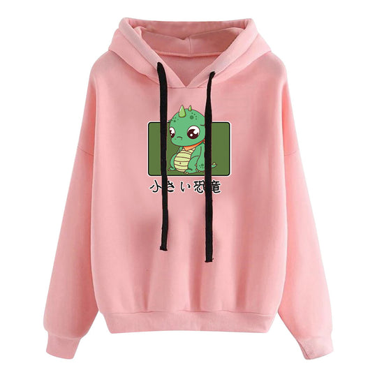 Damen nan kurz geschnittener Cropped-Kapuzenpullover mit niedlicher Frosch-Illustration und verstellbarer Kapuze EB
