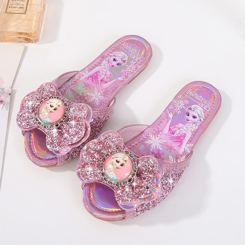 Mädchen Glitternde Hausschuhe mit Blumenapplikation EB