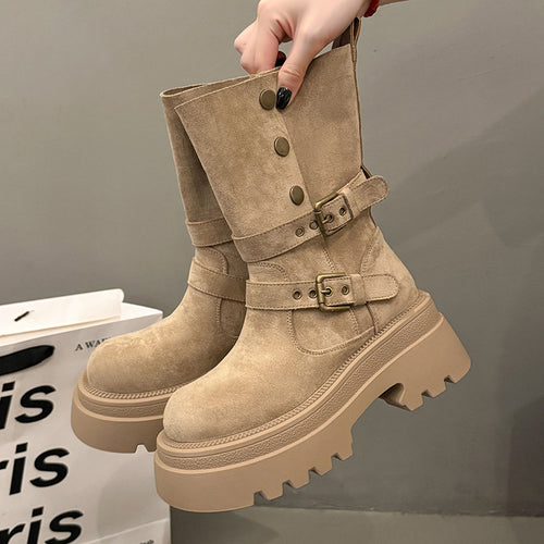 Damen Stiefeletten mit stylishen Schnallen und rutschfester Sohle EB