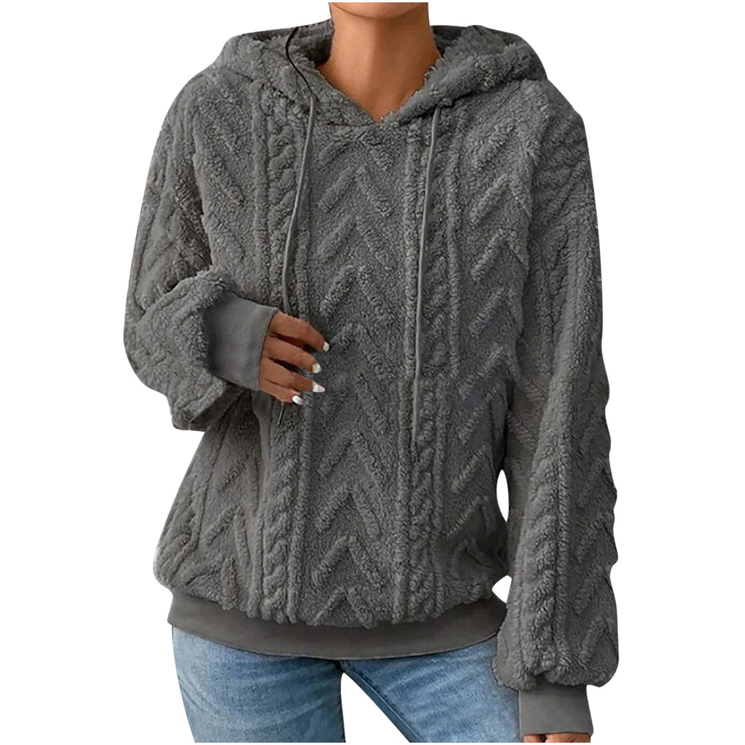 Damen nan kuscheliger Kapuzenpullover mit Zopfmuster Eingrifftaschen und Rippbündchen EB