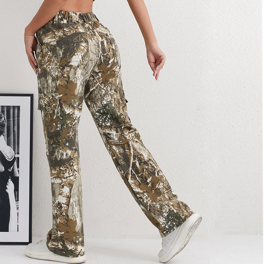 Damen Cargohose im modischen Camouflage-Design mit seitlichen Taschen und elastischem Bund EB