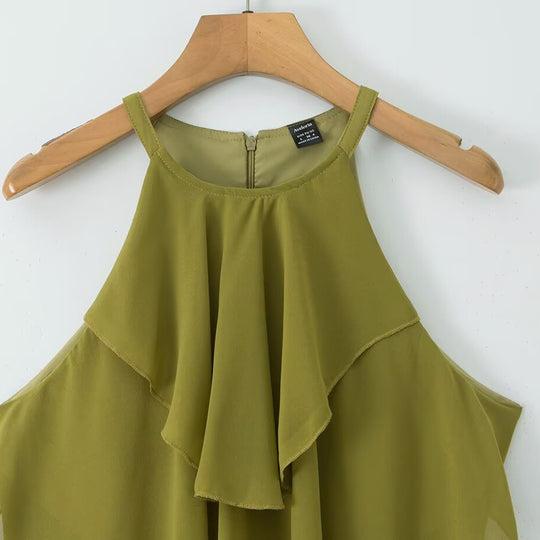 Damen Maxikleid mit schwingenden Volants EB