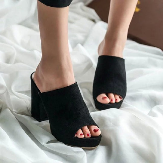 Damen Peep-Toe Blockabsatz-Slipper EB