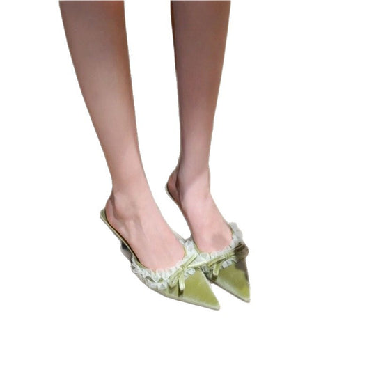 Damen elegante Mules mit Rüschendetails und gepunktetem Design EB