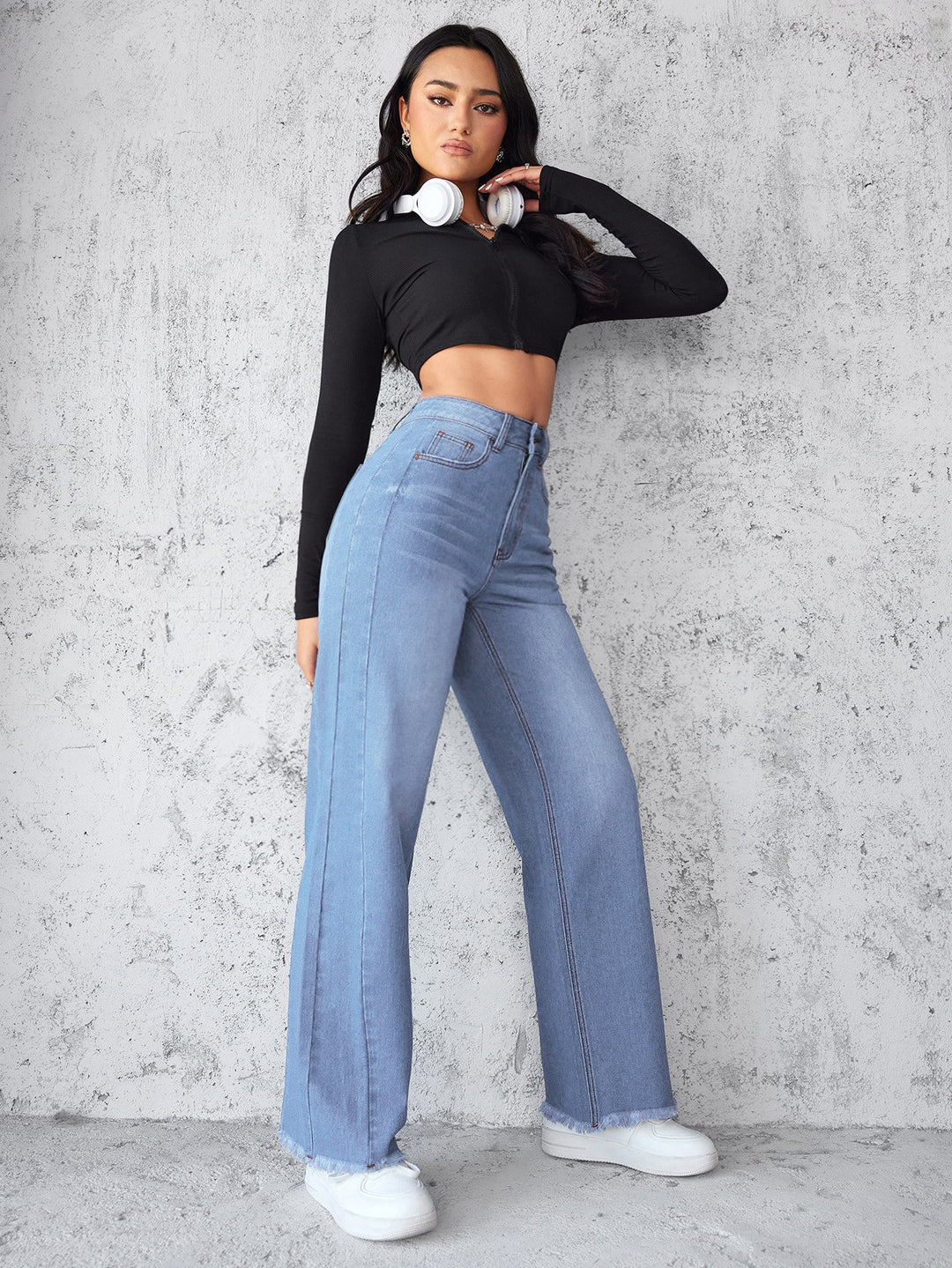 Damen Weite High-Waist Jeans im modernen Vintage-Look EB