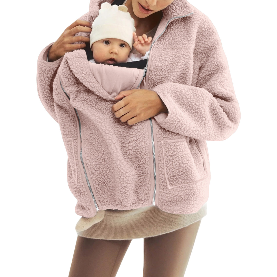 Damen nan oversized Teddyfleece Jacke mit Stehkragen und durchgehendem Reißverschluss EB