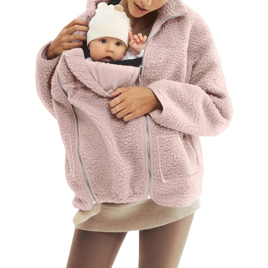 Damen nan oversized Teddyfleece Jacke mit Stehkragen und durchgehendem Reißverschluss EB