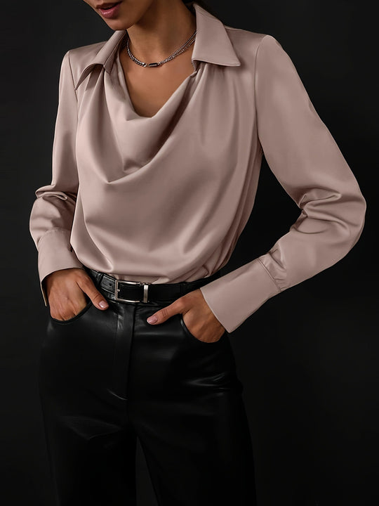 Damen Elegante Bluse mit schwungvollem Ausschnitt und langem Arm EB