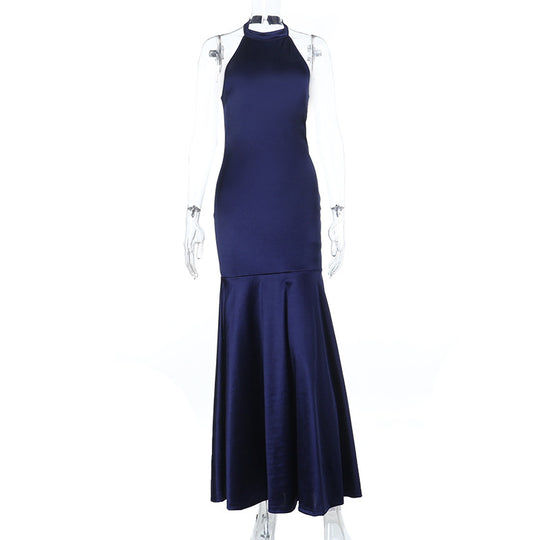 Damen Elegantes Maxikleid mit hohem Kragen und ausgestelltem Rock EB