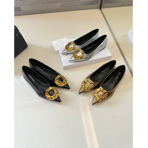 Damen elegante Ballerinas mit funkelndem Detail und raffinierter Schnallenapplikation EB