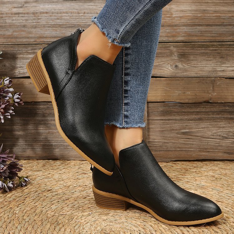 Damen modische Stiefeletten mit elegantem Reißverschluss und bequemer Sohle EB