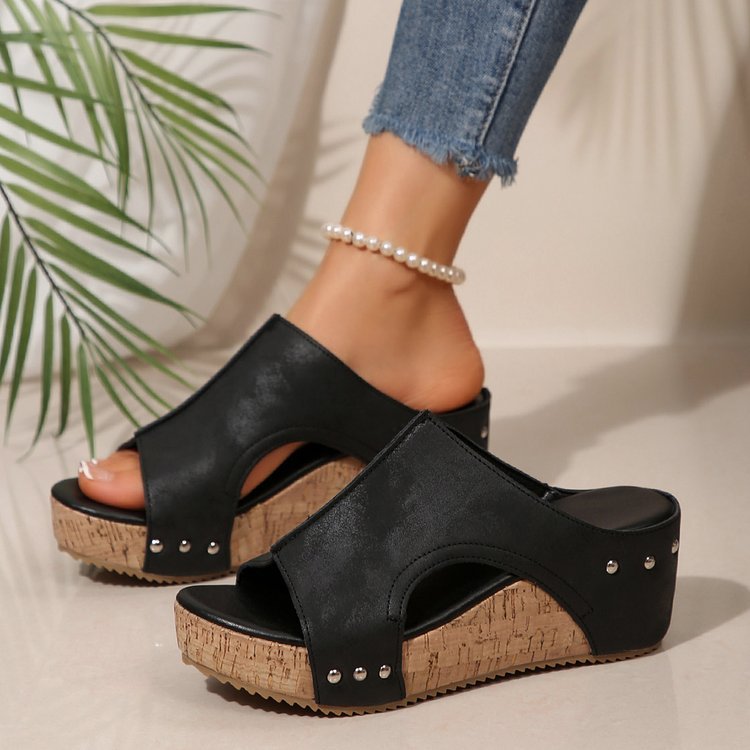 Damen Plateau-Pantoletten mit modischem Cut-Out-Design und rutschfester Korksohle EB