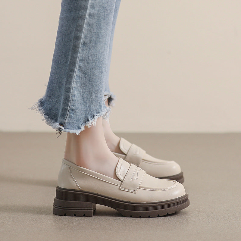 Damen Mokassin-Schuhe mit robustem Plateau und eleganter Schnalle EB