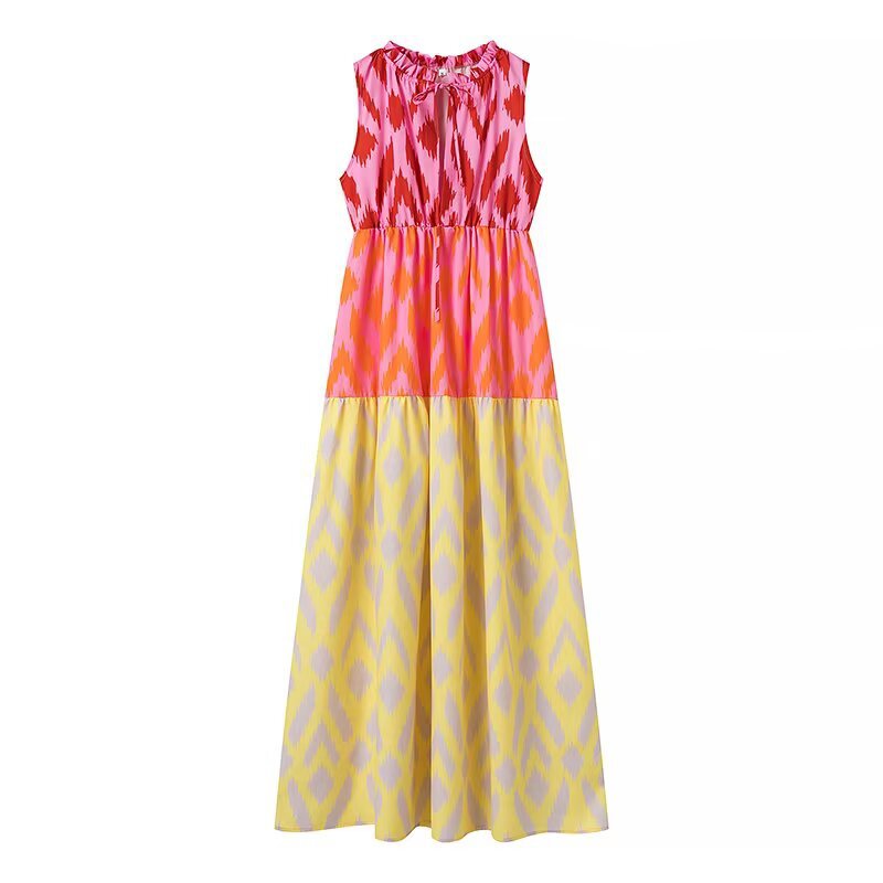 Damen Maxikleid mit buntem Muster und lässigem Schnitt EB