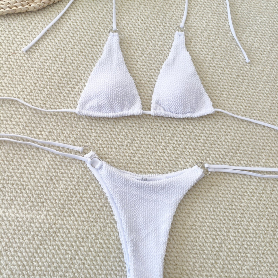 Damen Triangel-Bikini mit strukturiertem Gewebe und eleganten Ringverzierungen EB