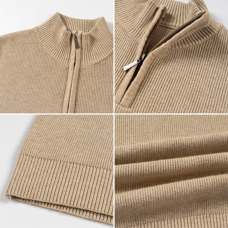Herren modischer Strickpullover mit halbem Reißverschluss und strukturiertem Muster EB