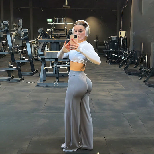 Damen nan hochgeschnittene formende Loungehose mit weitem Schlag und nahtlosem Komfortbund EB