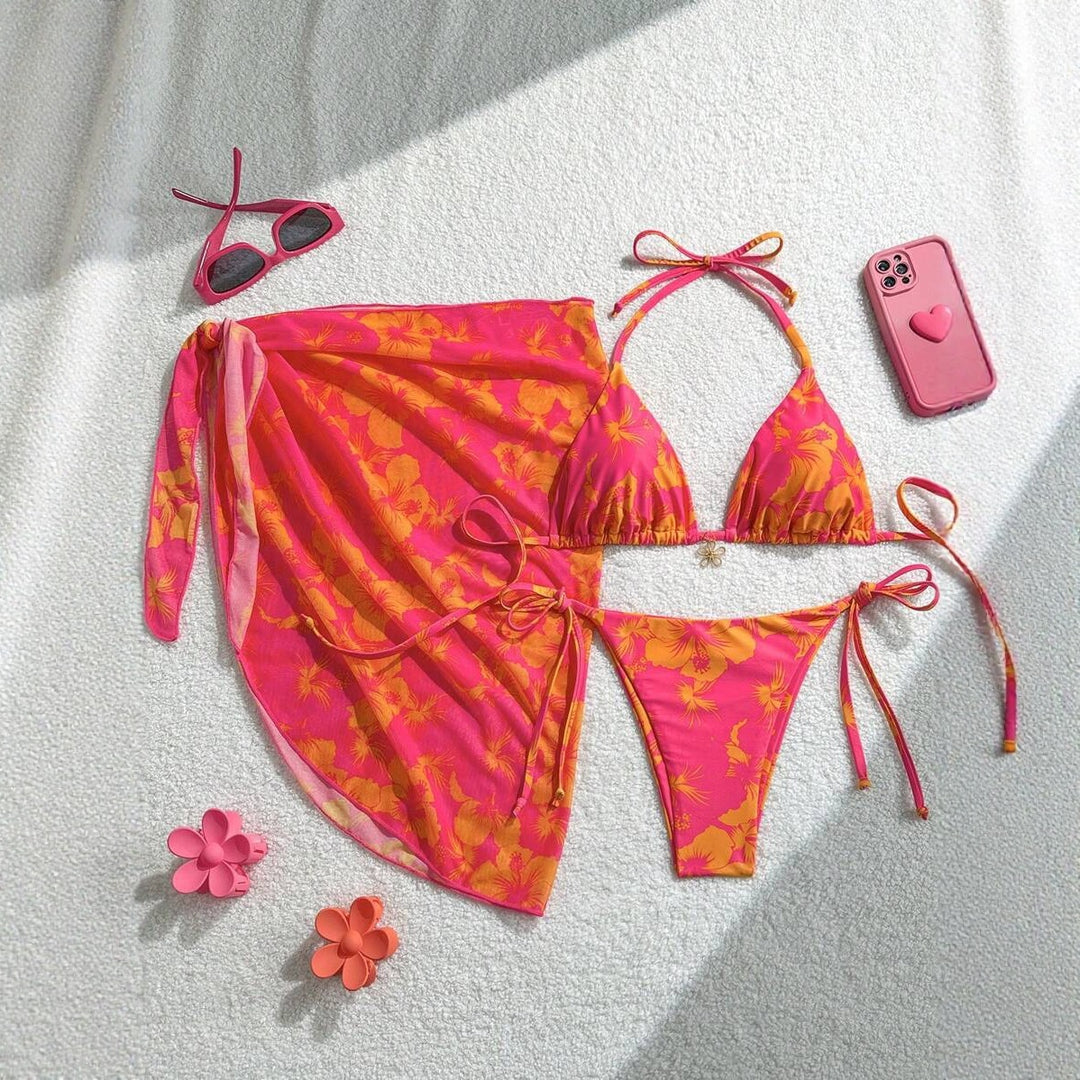 Damen Triangel-Bikini-Set mit verstellbaren Trägern und Wickeltuch EB
