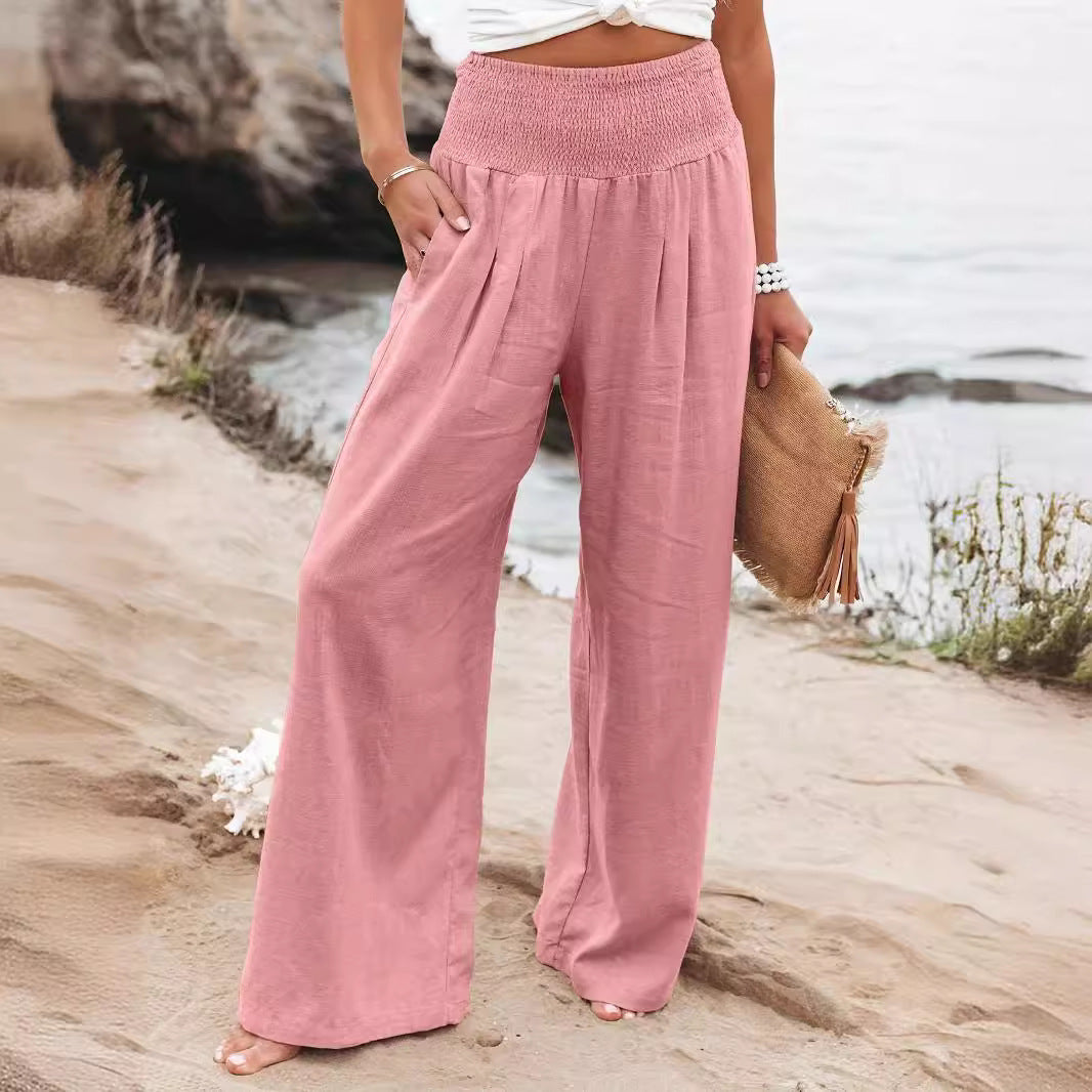 Damen weite Sommerhose mit hohem Bund und eleganten Falten EB