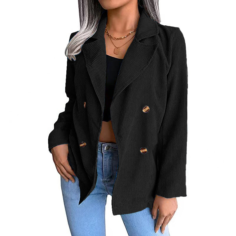 Damen modische Cordjacke mit doppelter Knopfleiste EB