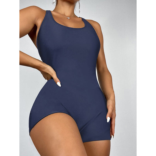 Damen sportlicher Kurzarm-Badeanzug mit Kreuzträgern EB