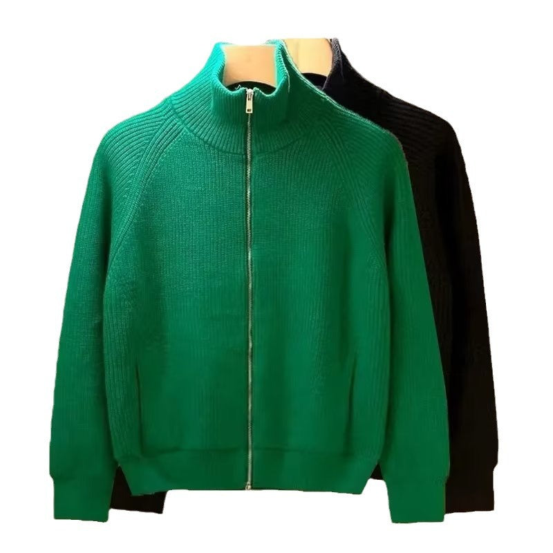 Herren hochwertige Strickjacke mit hohem Kragen und praktischen Reißverschluss EB