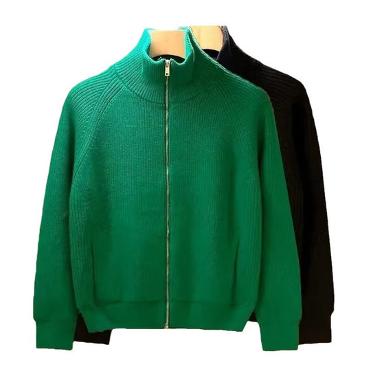 Herren hochwertige Strickjacke mit hohem Kragen und praktischen Reißverschluss EB