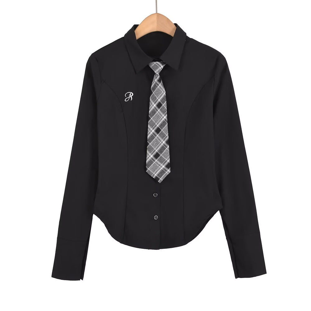 Damen klassische Bluse mit eleganter Krawatte EB
