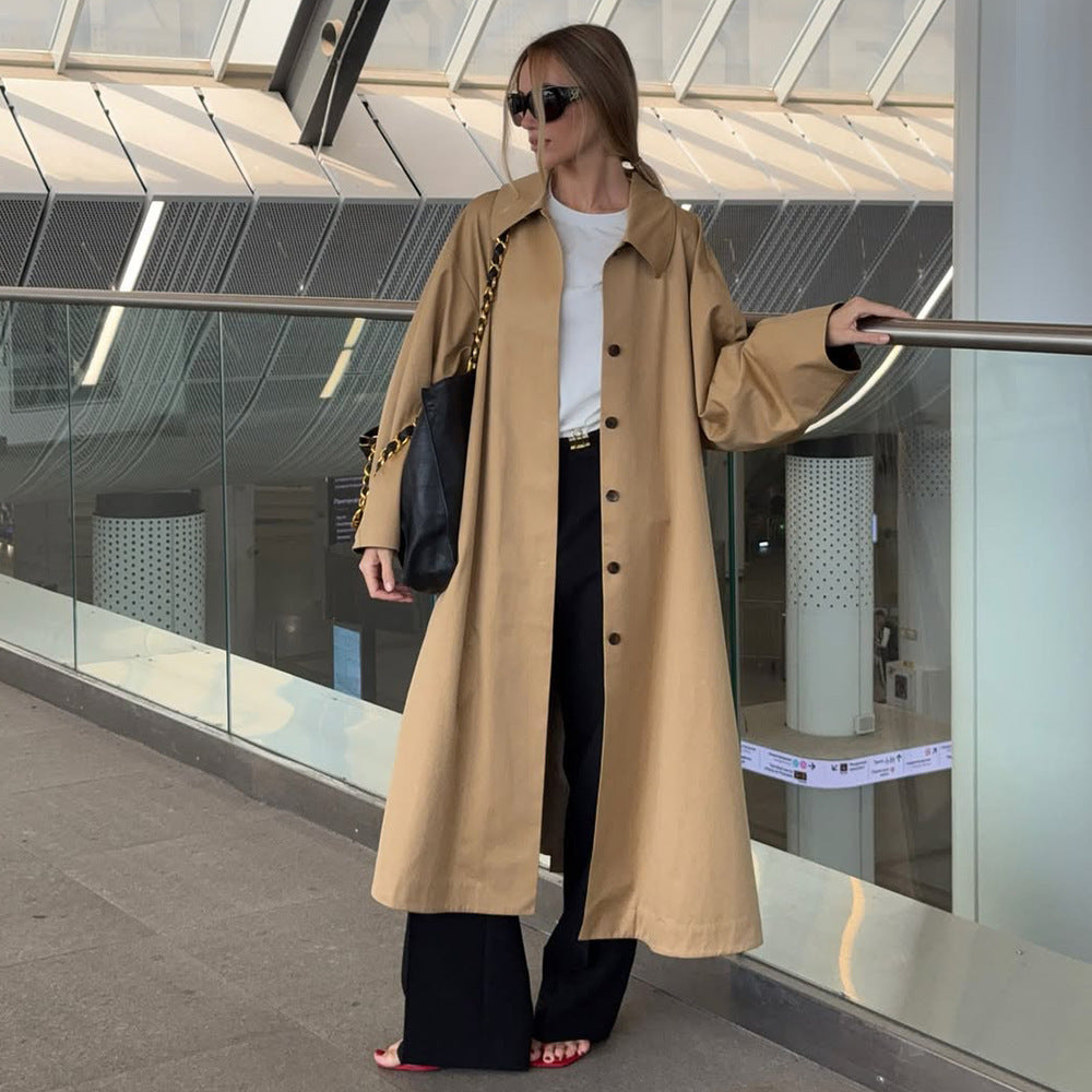 Damen Modischer Oversized-Trenchcoat mit breitem Kragen und Knopfleiste EB