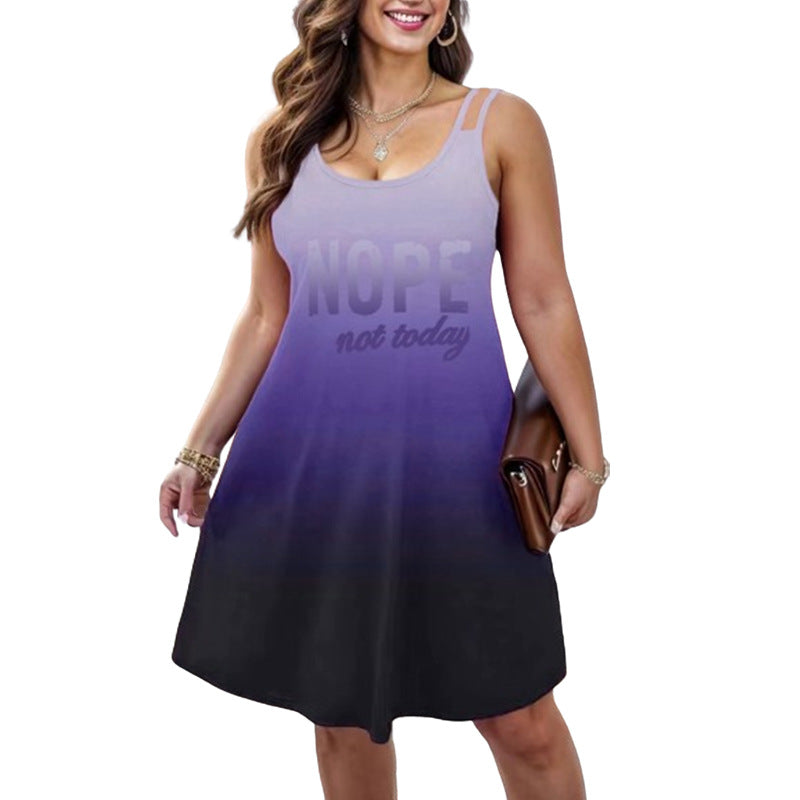 Damen ärmelloses Sommerkleid mit großzügigem V-Ausschnitt und trendigem Farbverlauf EB
