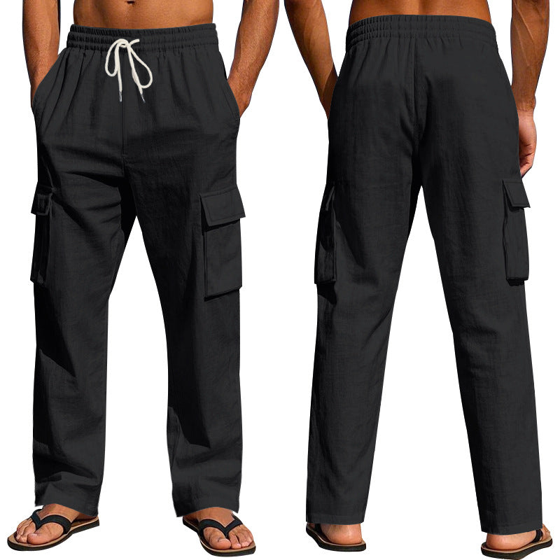 Herren nan leichte Cargohose im Resort-Look mit elastischem Tunnelzug, Mehrfachtaschen und geradem Bein EB