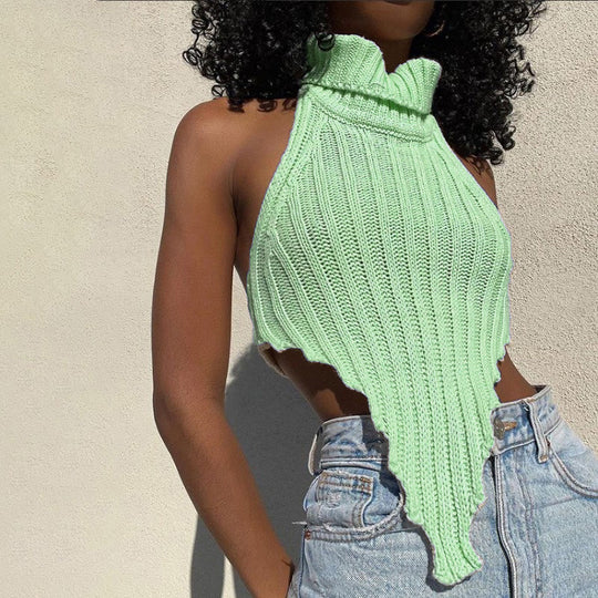 Damen cropped Stricktop mit hohem Kragen EB