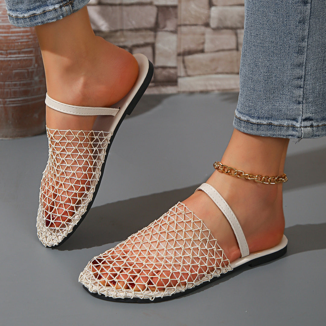 Damen Mesh-Pantoletten mit angenähtem Riemen und rutschfester Sohle EB