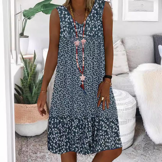 Damen luftiges Freizeitkleid mit verspieltem Blumenmuster und fließender Silhouette EB