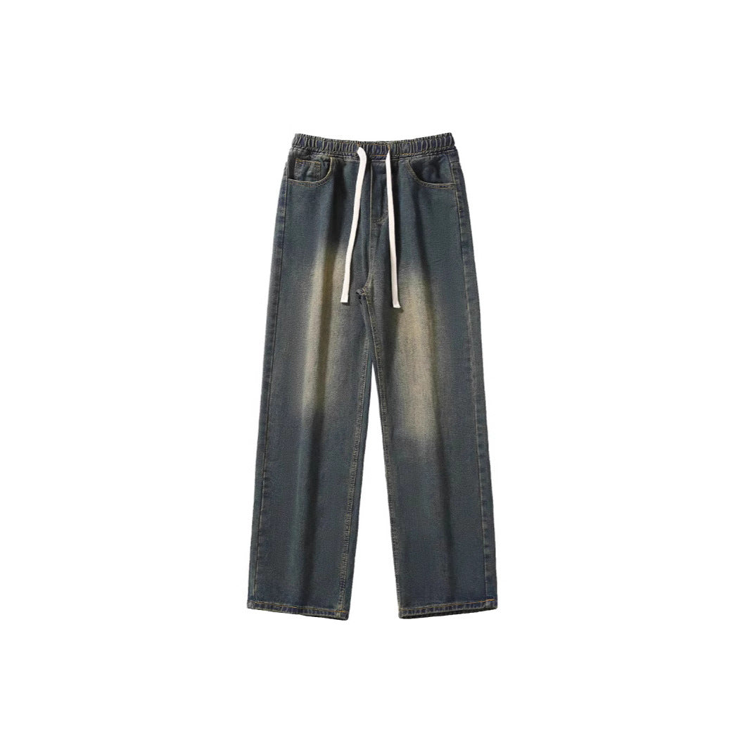 Damen Weite Denim-Hose mit elastischem Bund und regulierbarem Kordelzug EB