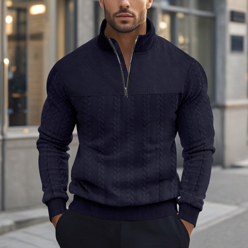 Herren Strickpullover mit halbem Reißverschluss und strukturierter Oberfläche EB