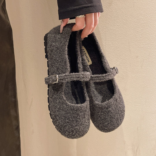 Damen Filzschuhe mit elegantem Riemchen und bequemer Sohle EB
