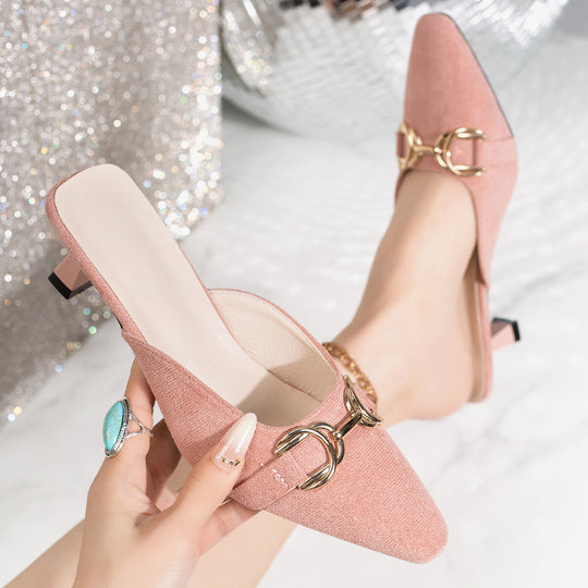 Damen elegante Mules mit modischem Metallakzent EB