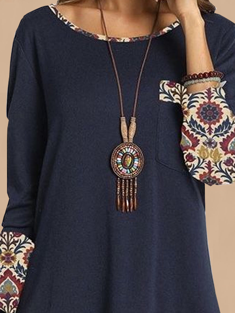Damen elegantes Tunika-Kleid mit kreativen 3/4 Ärmeln und kunstvollem Saum EB