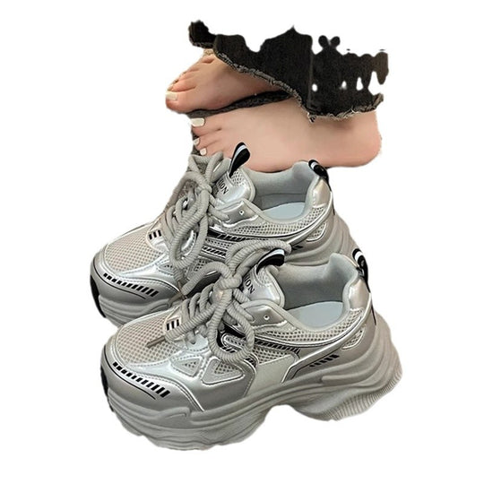 Damen Chunky Fashion Sneakers mit atmungsaktiver Mesh-Oberfläche und rutschfester Sohle EB
