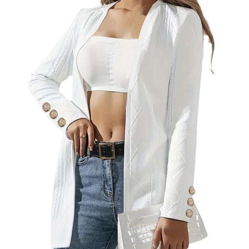 Damen Elegante Longjacke mit strukturiertem Design und dekorativen Knopfdetails EB